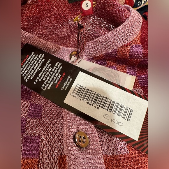 Happy Sheep NWT SIZE SMALL cardigan square pattern Fushia-Copper-Orange-Red - Picture 8 of 9